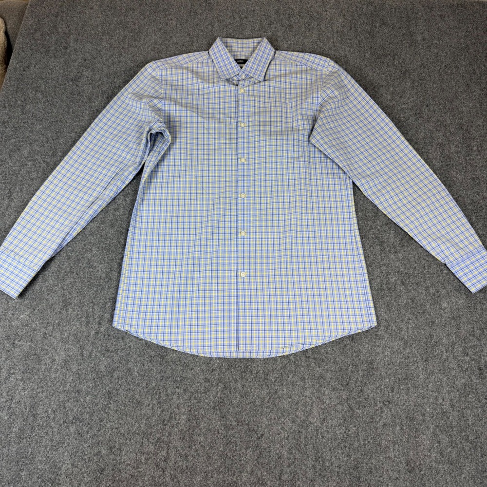 Hugo Boss Sharp Fit Plaid Dress Shirt Blue Yellow White Mens 15 32/33
